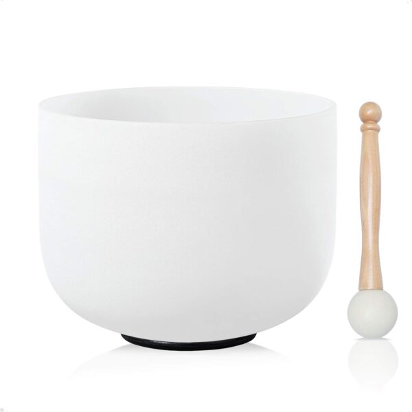 440HZ 8 Inch F Note Heart Chakra Frosted Quartz Crystal Singing Bowl with Mallet and O-ring for Sound Healing Meditation