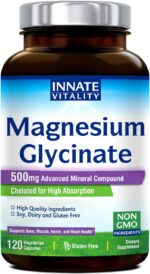 Innate Vitality Magnesium Glycinate 500mg | 70mg Elemental Magnesium Supplement- High Absorption, Non Buffered, Non-GMO & No Gluten - Nerve, Muscle, Bone Health - 120 Vegan Capsules Magnesio