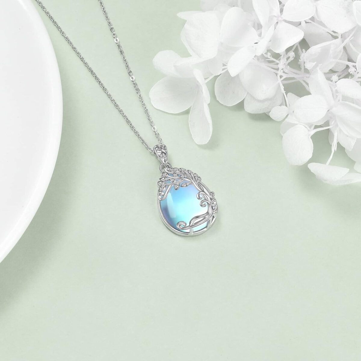 YAFEINI 925 Sterling Silver Moonstone Necklace Filigree Teardrop Pendant Necklace Jewelry for Women Girls - Image 4