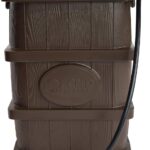 FCMP Outdoor Slim Line Design 45-Gallon Wood Grain Outdoor Home Rain Water Catcher Barrel Flat Back Container with Spigots and Mesh Screen, Brown