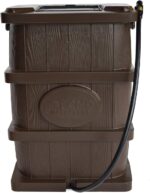 FCMP Outdoor Slim Line Design 45-Gallon Wood Grain Outdoor Home Rain Water Catcher Barrel Flat Back Container with Spigots and Mesh Screen, Brown