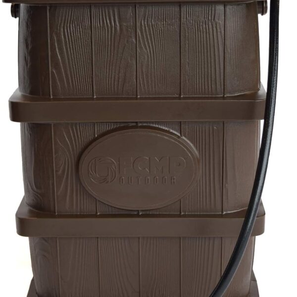 FCMP Outdoor Slim Line Design 45-Gallon Wood Grain Outdoor Home Rain Water Catcher Barrel Flat Back Container with Spigots and Mesh Screen, Brown