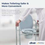 Drive Medical RTL11158KDR Folding Steel Bedside Commode Chair, Portable Toilet, 350 Pound Weight Capacity with 7.5 Qt. Bucket, Grey - Image 2