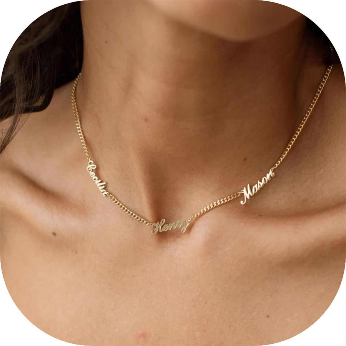 61GXLVrOUhL._SL1200_.jpg Personalized Name Necklace with Curb Chain, 18K Gold Plated Handmade Custom Family Choker Customized Child Nameplate Necklace Mother's Day Jewelry Gift for Mom, Wife (3 Names Necklace) - Image 1