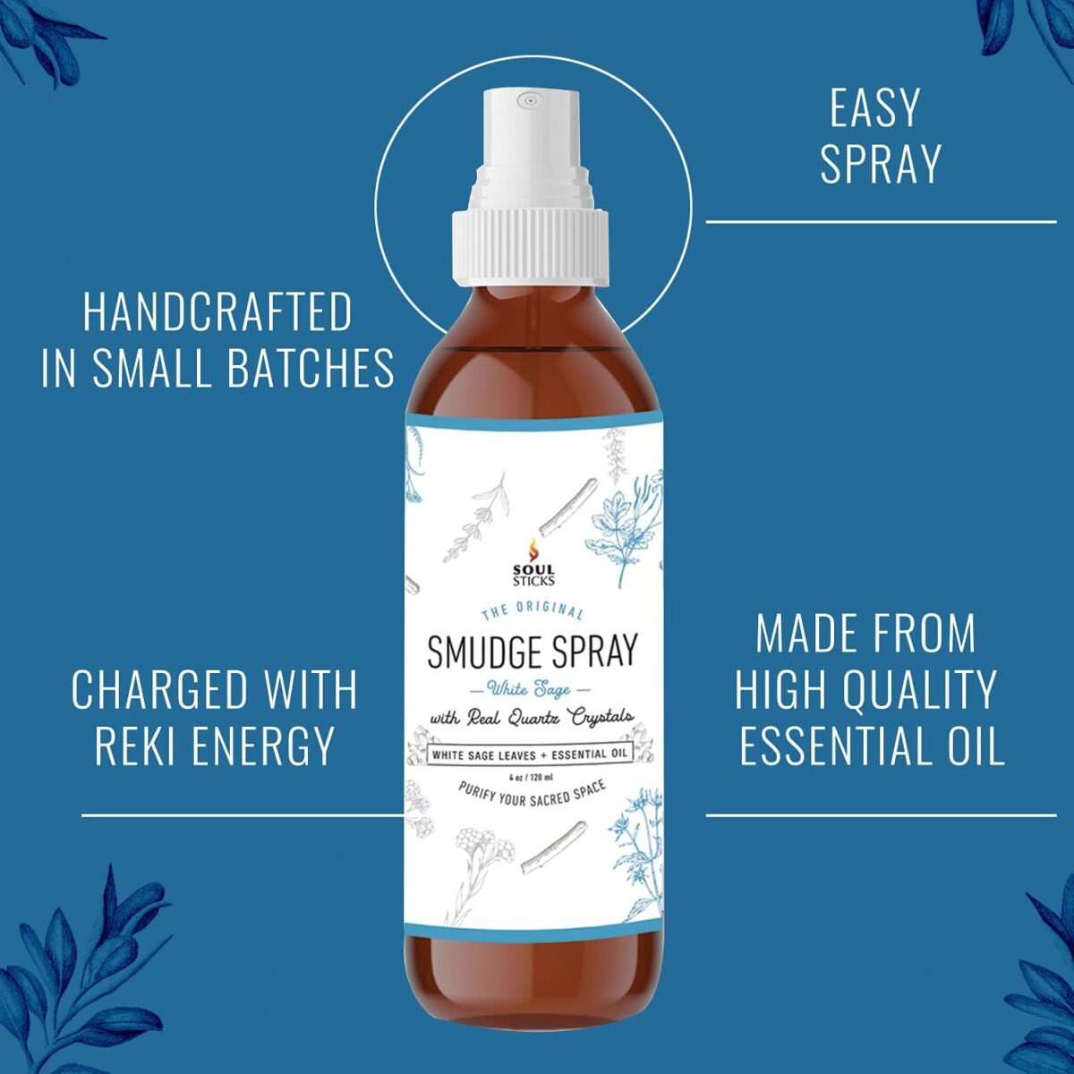 SOUL STICKS White Sage Smudge Spray For Cleansing and Negative Energy | 3.5oz White Sage Spray with Real Quartz Crystals | Sage Room Spray for Spiritual Cleansing Negative Energy and Purifying Home - Image 4