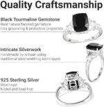 Black Tourmaline Ring in 925 Sterling Silver - October Birthstone Rings for Women - Engagement Promise Floral Statement Vintage Solitaire Tourmaline Jewelry Birthday Gifts - Image 4