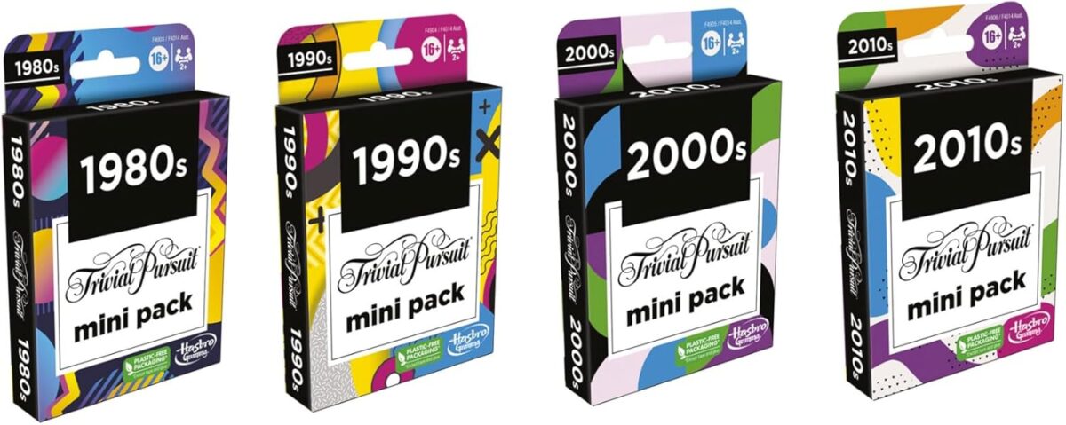 Hasbro Gaming Trivial Pursuit Mini Packs Multipack, Fun Trivia Questions for Adults and Teens Ages 16+, Includes 4 Game Featuring 4 Decades - Image 3