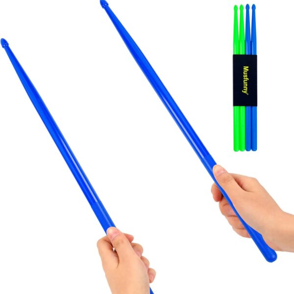 5A Nylon Drumsticks for Kids Adults: Light Durable Drum Sticks Blue Green with Anti-Slip Handles for Electronic Drums Exercise Percussion Accessories (2 Pairs)