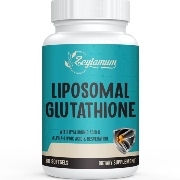 2400 MG Liposomal Glutathione Softgels, Max Absorption, Active Form L-Glutathione Reduced (GSH), with Hyaluronic Acid, Resveratrol, Master Antioxidants for Detox, Brain, Immune System, 60 Softgels