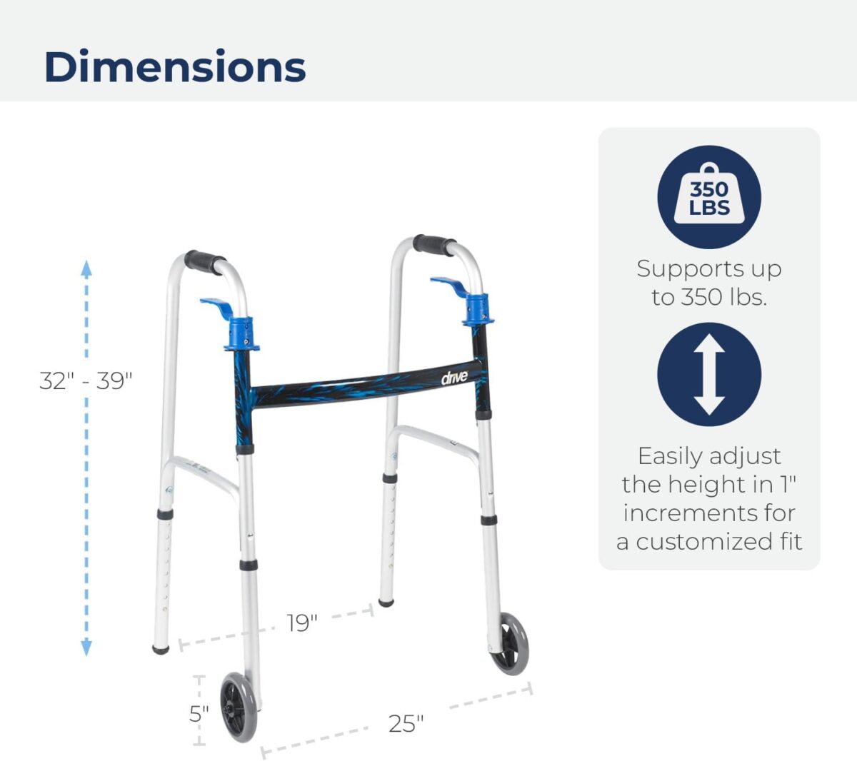 Drive Medical 10226-1 Trigger Release Folding Walker, Brushed Steel - Image 7