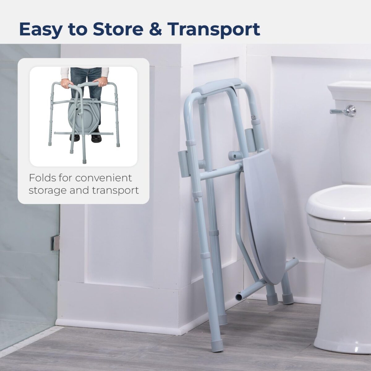 Drive Medical 11117N-1 Bariatric Commode Chair for Toilet with Arms, Gray - Image 5