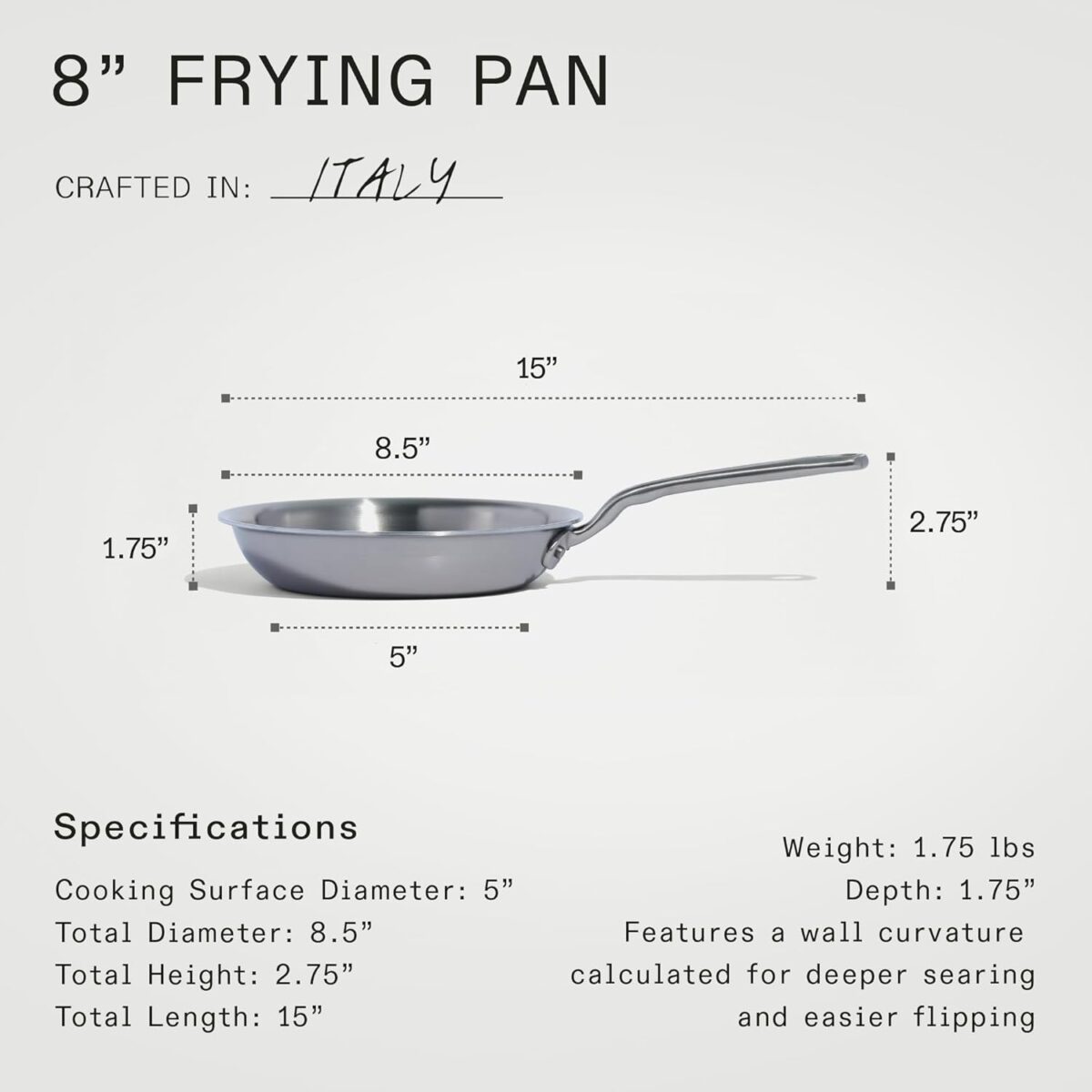 Made In Cookware - 8-Inch Stainless Steel Frying Pan - 5 Ply Stainless Clad - Professional Cookware - Crafted in Italy - Induction Compatible - Image 5