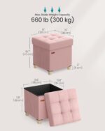 SONGMICS Small Storage Ottoman, Folding Ottoman Cube, 15 x 15 x 15.7 Inches, Footstool, Footrest, 9.8 Gal. (37 L), Velvet Surface, for Bedroom, Living Room, Dorm, Jelly Pink ULSF0516R01 - Image 3