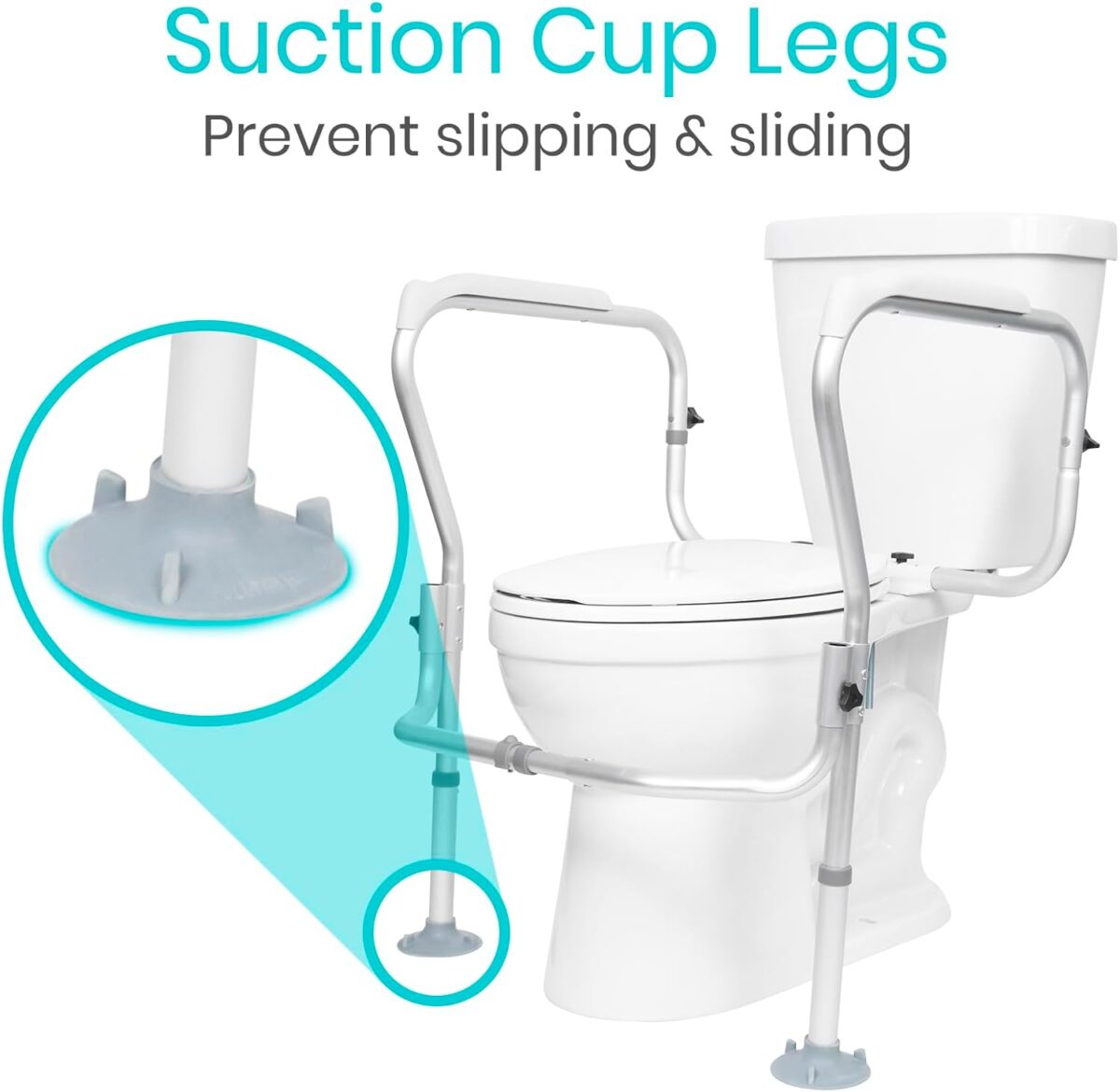 Vive Toilet Safety Rail Frame - Toilet Grab Bars for Elderly, Disabled - Assist Support Rails with Padded Handles - Stand Alone for Bathroom - Adjustable Non Slip for Adults, Seniors, Handicapped - Image 6