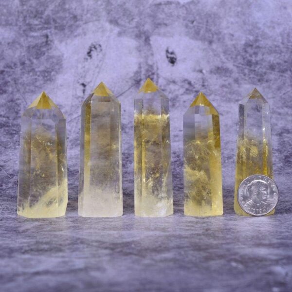 Angelstones Natural Citrine Gemstone Healing Crystal Hexagonal Pointed Reiki Chakra Faceted Prism Wand Carved Stone Figurine Home Decor