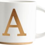 COLLECTIVE HOME - Monogram Ceramic Mugs, 15 oz Golden Initial Coffee Cups, Elegant Alphabet Tea Mugs, Elegant Personalized Mug with Gift Box, Unique Mug with Double Side Capital Letter (A)