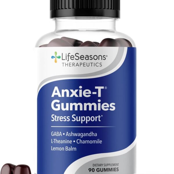 LifeSeasons Anxie-T - Stress Relief Gummy - Vitamin Supplement for Mood & Mental Focus Support - Feel Calm and Relaxed - Rapidly Eases Tension - Ashwagandha, GABA & L-Theanine - 90 Gummies
