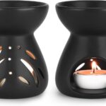ComSaf Essential Oil Burner Wax Melt Burners Set of 2, Aromatherapy Aroma Burner Ceramic Oil Diffuser Candle Tealight Holder Home Bedroom Decor Christmas Housewarming Gift, Black