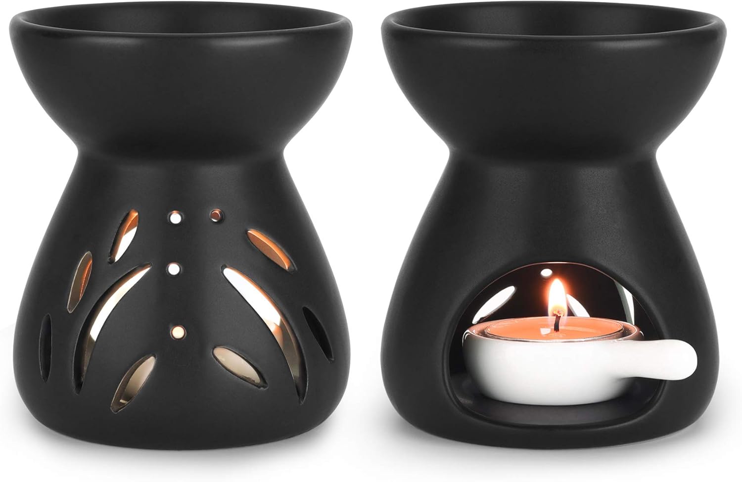 61KTjuqJMzL._AC_SL1500_.jpg ComSaf Essential Oil Burner Wax Melt Burners Set of 2, Aromatherapy Aroma Burner Ceramic Oil Diffuser Candle Tealight Holder Home Bedroom Decor Christmas Housewarming Gift, Black - Image 1
