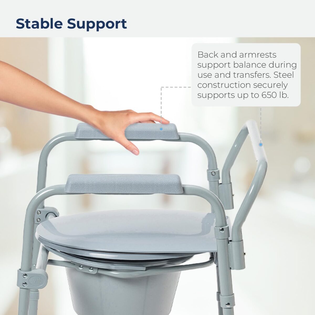 Drive Medical 11117N-1 Bariatric Commode Chair for Toilet with Arms, Gray - Image 4