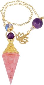 Rockcloud Healing Crystal Point Pendulum for Divination, Chakra Reiki Dowsing Balancing 6 Facet Pendant, Rose Quartz