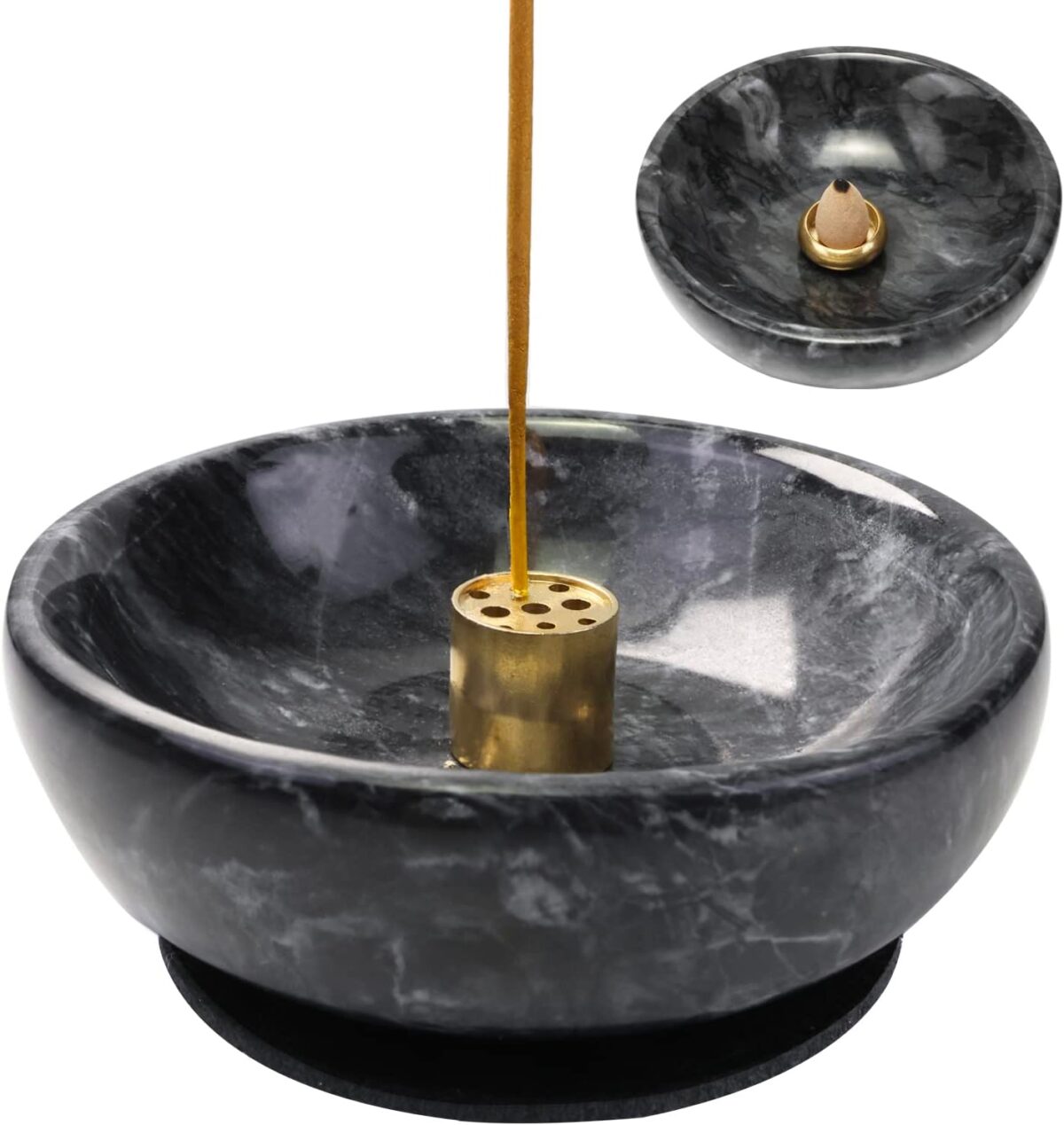 Natural Marble Incense Holder, Incense Holder for Sticks and Backflow Incense, Handmade Stick Incense Holder Ideal for Smudging, Incense Burning, Decoration.Easily Grab All Incense Ash (Black) - Image 1