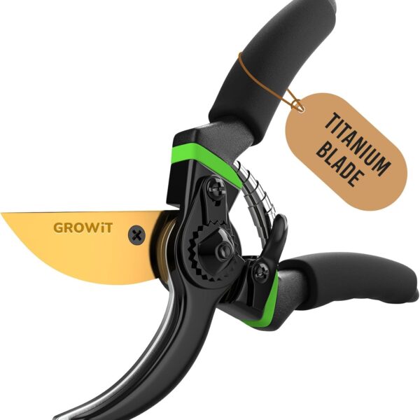 GROWIT 8.5" Titanium Bypass Pruning Shears (T13) - Razor Sharp Premium Garden Shears Clippers Pruners - Heavy Duty Garden Scissors - Rust Resistant Blade