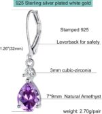 925 Sterling Silver Blue Topaz/Amethyst/Rainbow Quartz CZ Teardrop Leverback Earrings Drop Dangly Gemstone Earings Hypoallergenic Birthday Jewelry Gifts for Women Girls - Image 5