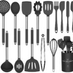Silicone Cooking Utensil Set, Umite Chef 15pcs Silicone Cooking Kitchen Utensils Set, Non-stick - Best Kitchen Cookware with Stainless Steel Handle - Black