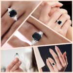 Black Tourmaline Ring in 925 Sterling Silver - October Birthstone Rings for Women - Engagement Promise Floral Statement Vintage Solitaire Tourmaline Jewelry Birthday Gifts - Image 2