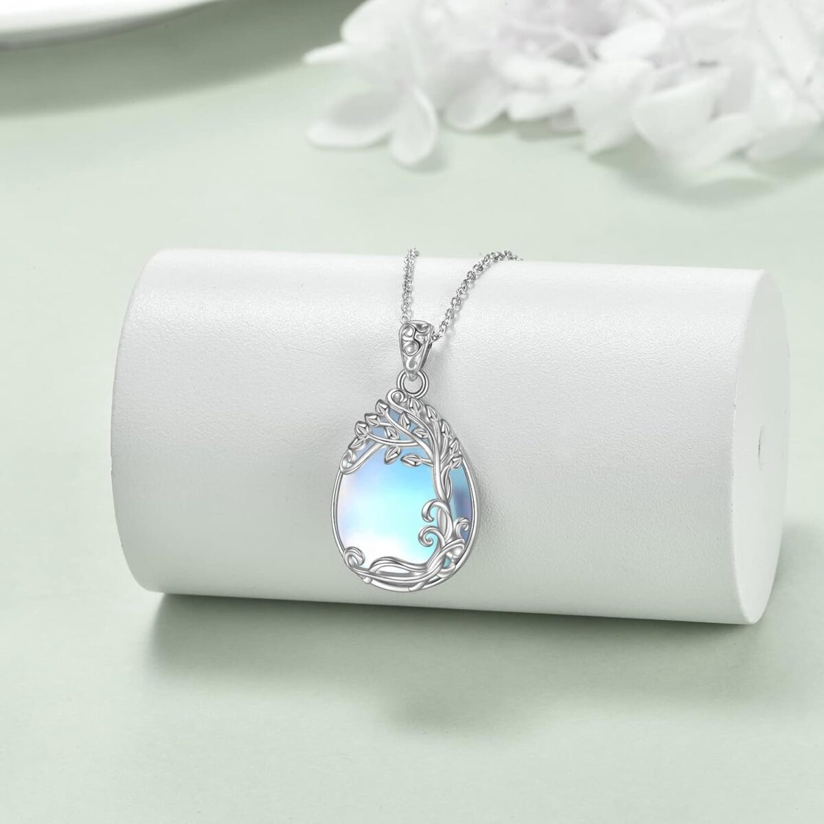YAFEINI 925 Sterling Silver Moonstone Necklace Filigree Teardrop Pendant Necklace Jewelry for Women Girls - Image 3