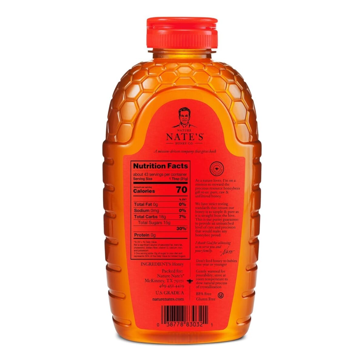 Nate's 100% Pure, Raw & Unfiltered Honey - Award-Winning Taste, 32oz. Squeeze Bottle - Image 8