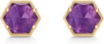 PAVOI 14K Gold Plated Hexagon Gemstone Stud Earrings for Women | Natural Birthstone Earring Pair - Image 5