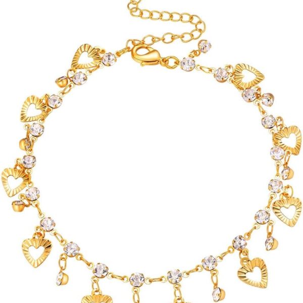 U7 Women Girls Barefoot Jewelry 18K Gold or Rose Gold Stainless Steel Heart/Rope/Figaro/Cuban Chain Anklet Foot Bracelet, 25-30 CM Long