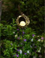 HOMEIMPRO Outdoor Garden Solar Lights Stake，Crackle Glass Globe,Metal Flower Waterproof LED Fairy Lights for Pathway,Lawn,Patio or Courtyard,Gardening Gift (Bronze) - Image 6