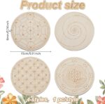 ORIGACH 4 Patterns Wooden Crystal Grids 15x15 cm Round Sacred Geometric Arrangement Crystal Grid Board Metatron's Cube Crystal Grid Plate for Wiccan Altar Ritual Sacred Space Decor - Image 2
