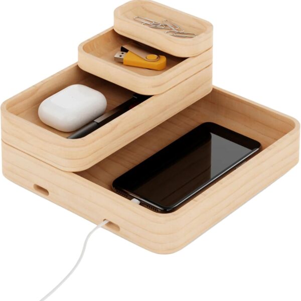 HOEK Stack Modular Desk Organizer - Sustainable Solid Wood with Sliding & Stackable Trays, Cork Bottom for Office Stationary & Workspace Essentials - Mid-Century Modern Setup to Study (Birch)