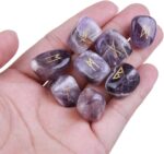 TGS Gems Amethyst Rune Stones Set Engraved Pagan Lettering with Instruction Booklet and Velvet Pouch - Image 4