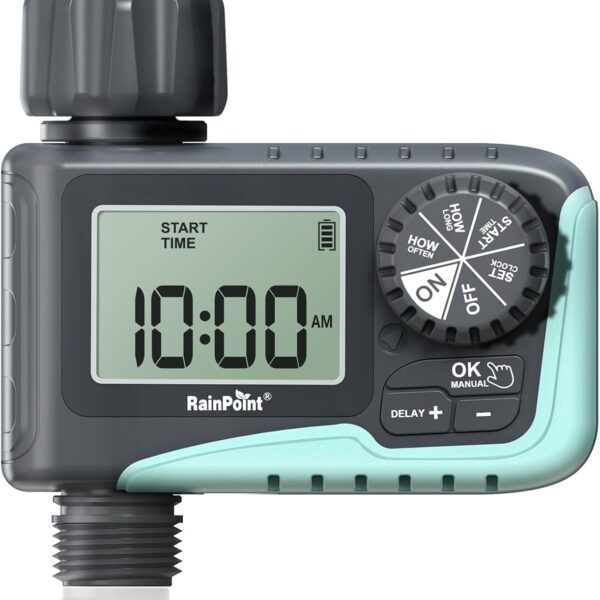 RAINPOINT Sprinkler Timer, Programmable Water Timer for Garden Hose, Outdoor Soaker Hose Timer with Rain Delay/Manual/Automatic Watering System, Digital Irrigation Timer for Yard, Lawn, 1 Outlet