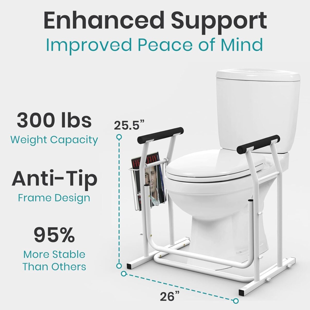 Vive Toilet Safety Frame with Arms (FSA/HSA Eligible) - Toilet Safety Support Rail for Seniors - Toilet Bar with Handles for Elderly, Handicapped & Disabled - Bathroom Assistance Aid to Help Stand - Image 4