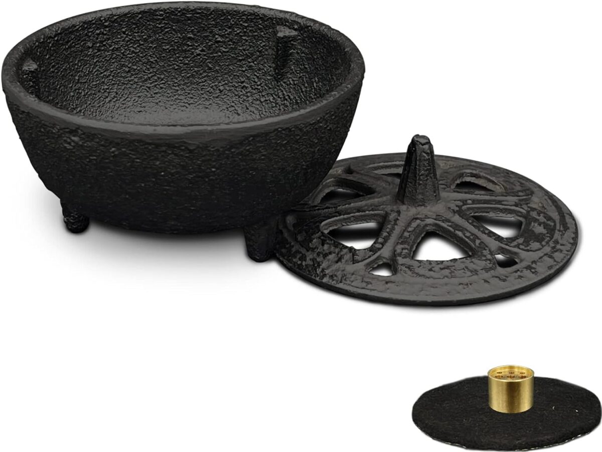 Incense Burner, Incense Burner Holder, Cast Iron Incense Burner with Incense Stick Holder and Fireproof Cotton. Ideal for Incense Sticks, Resin Incense, Cone Incense and Ritual Purpose, Decor, Etc.… - Image 1