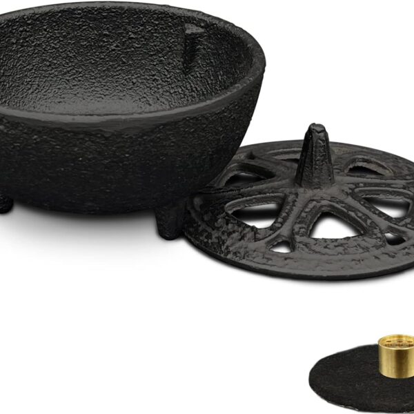 Incense Burner, Incense Burner Holder, Cast Iron Incense Burner with Incense Stick Holder and Fireproof Cotton. Ideal for Incense Sticks, Resin Incense, Cone Incense and Ritual Purpose, Decor, Etc.…