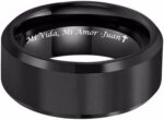 Personalized Black Brushed Men's Tungsten, Custom Engraved Ring, Black Wedding Band, Fiancé Engagement Ring, 8mm Men's Ring- Made in USA - Image 5