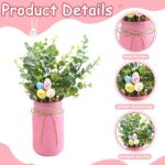 3PCS Easter Mason Jars 3 * 5Inch Easter Painted Tiered Tray Decorative Jars with Wood Tray &Artificial Flowers Farmhouse Bottles for Holiday Spring Home Table Centerpiece Decor Gifts - Image 3