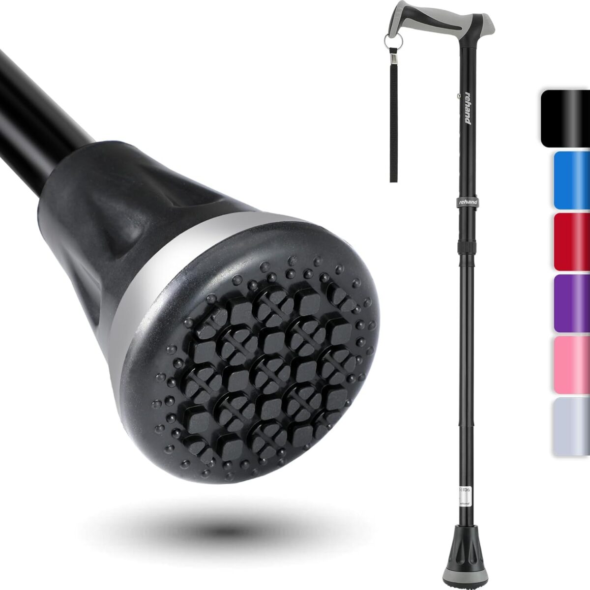 REHAND Walking Cane - Foldable, Adjustable, Collapsible Walking Canes for Men & Women, Heavy Duty All Terrain Tip, with Travel Bag | Walking Sticks for Seniors & Adults - Image 1