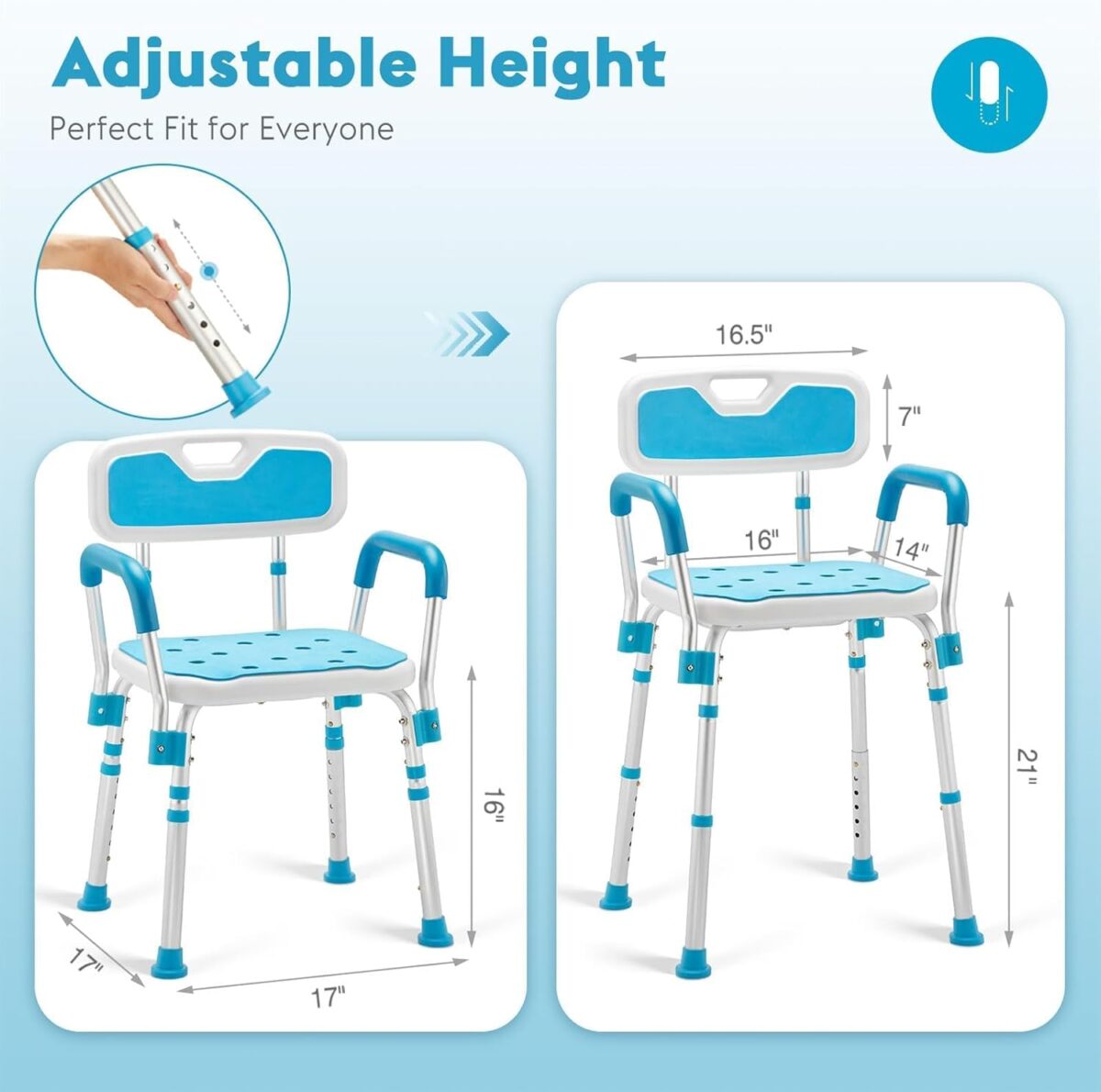 Health Line Massage Products Shower Chair with Back for Seniors, Bathtub Seat with Removable Arms for Handicap, Disabled & Elderly - Adjustable Shower Bench for Tubs (FSA or HSA Eligible) - Image 3