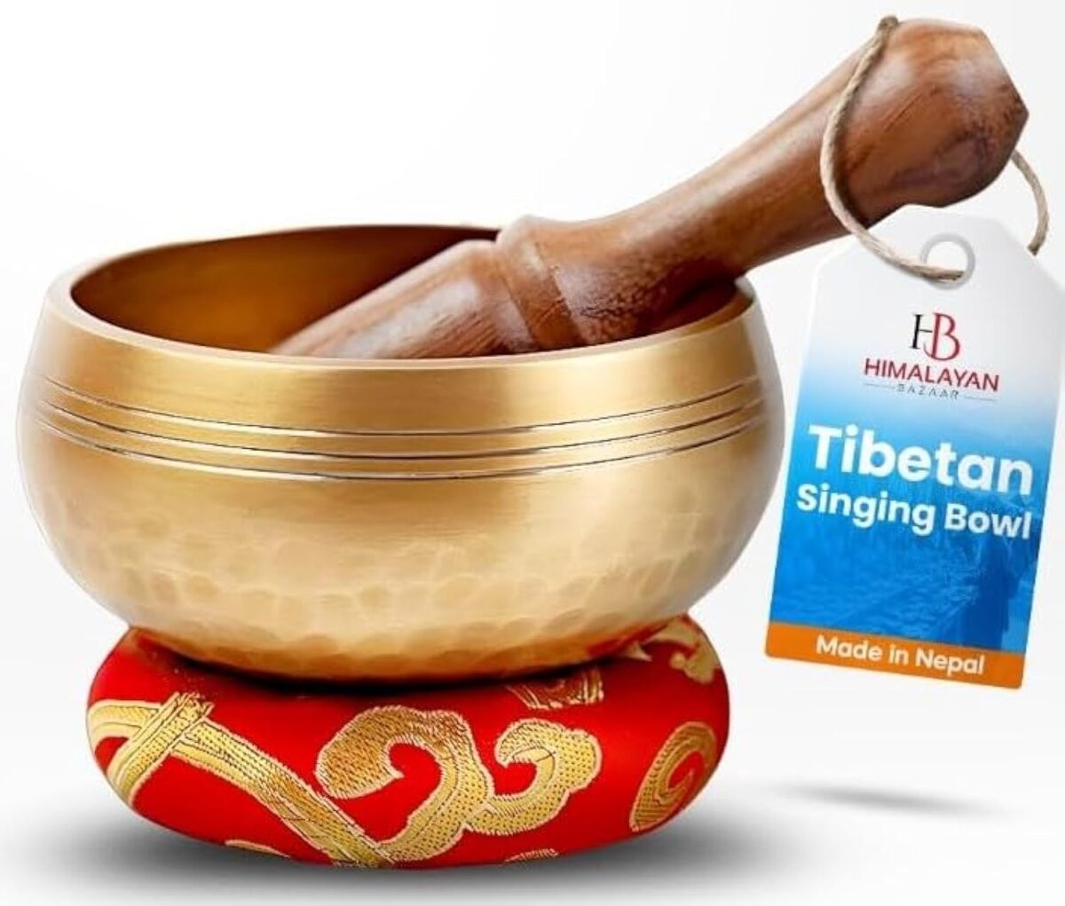 Tibetan Singing Bowl Set - Easy To Play for Beginners - Authentic Handcrafted Mindfulness Meditation Holistic Sound 7 Chakra Healing Gift by Himalayan Bazaar (3 Inch, Gold) - Image 1