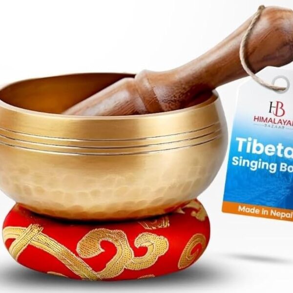 Tibetan Singing Bowl Set - Easy To Play for Beginners - Authentic Handcrafted Mindfulness Meditation Holistic Sound 7 Chakra Healing Gift by Himalayan Bazaar (3 Inch, Gold)