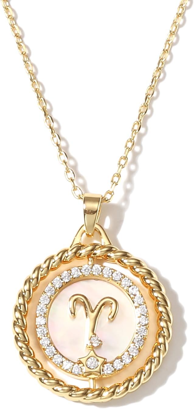 61RmdvzPLHL._AC_SL1500_.jpg Gold Necklace for Women Zodiac Necklace 14K Gold Plated Rotatable 12 Constellation Necklaces Astrology Gold Jewelry for Women Fashion Birthday Gifts - Image 1