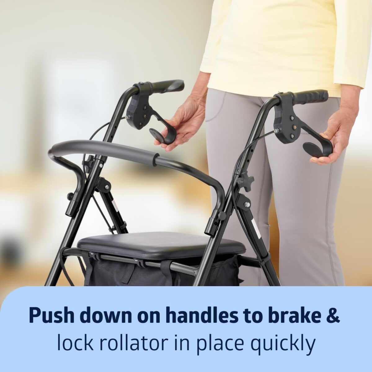 Medline Lightweight Aluminum Rollator Walker for Adult Mobility Impairment, Black, 300 lb. Weight Capacity, 8" Wheels, Foldable, Adjustable Handles, Walker for Seniors - Image 3